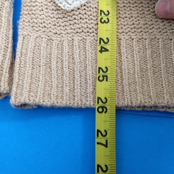 Lauren Conrad LC Pink Sparkle Knit Sweater Lace Heart Applique Large Long Sleeve - Picture 7 of 11